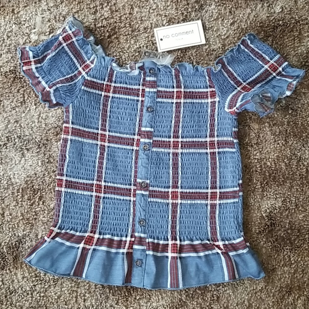 Ruched blue peplum top